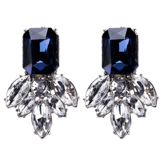 Black Blue Rhinestone Drop Earrings