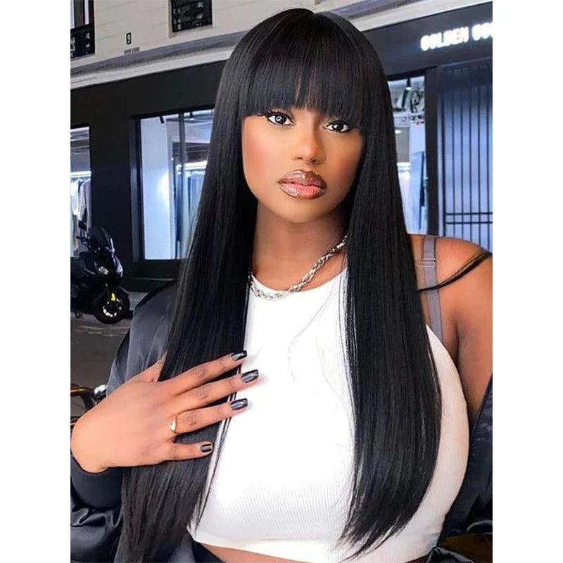 Brazilian Human Hair Wig with Bangs – 30 Inch Remy