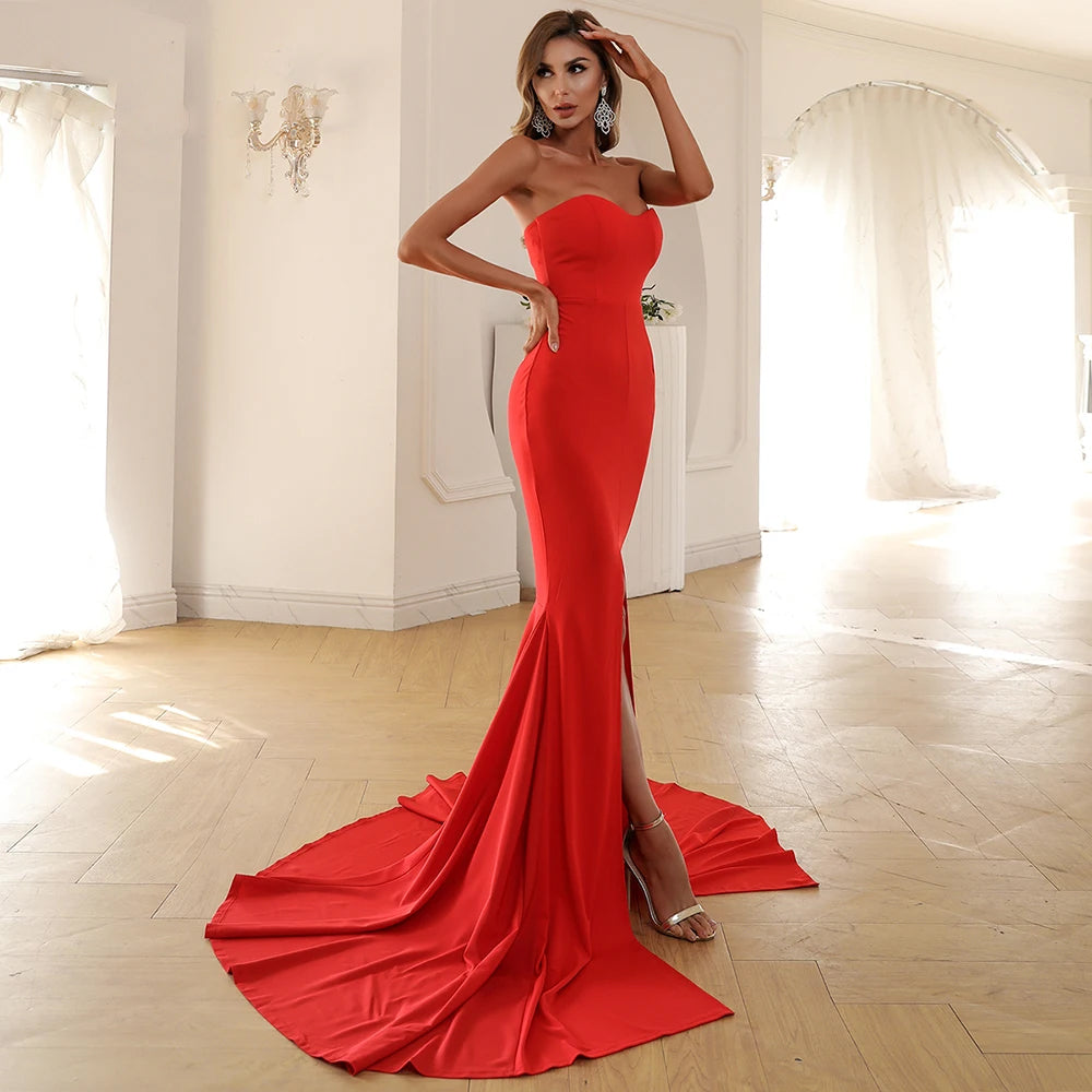 Missord Elegant Wine Mermaid Evening Dress