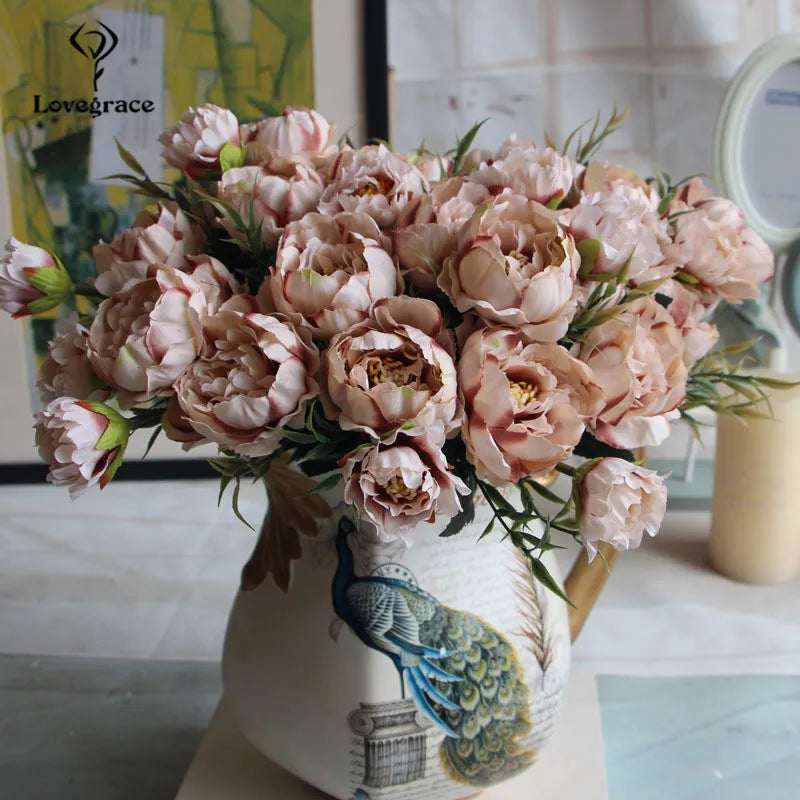 8 Heads Silk Peonies for DIY Decor