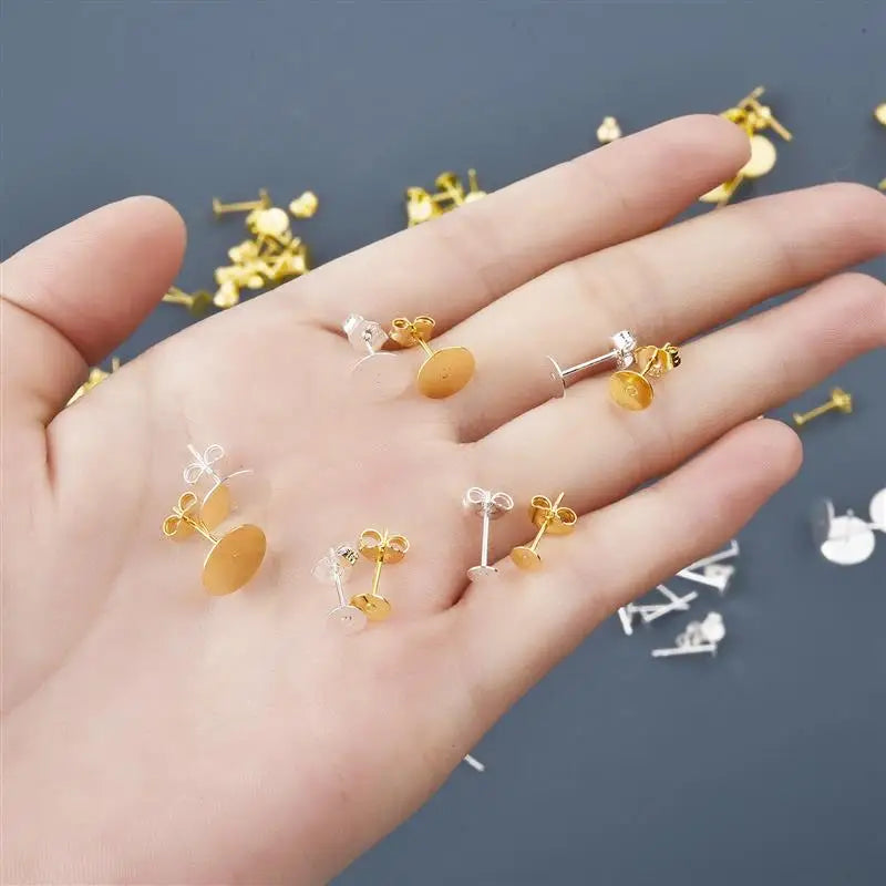 925 Silver Plated Earring Studs with Backings (50pcs)