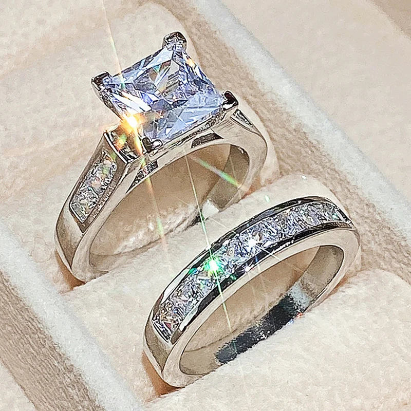 CAOSHI Square Zirconia Bridal Ring Set