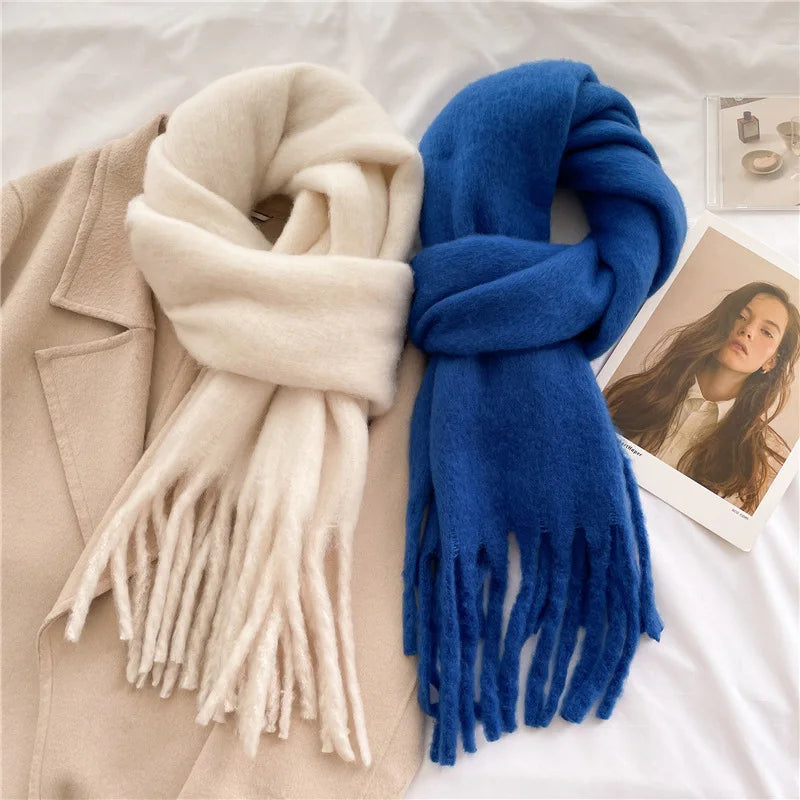 Autumn Winter Women's Mohair Scarf - Warm & Soft with Tassels