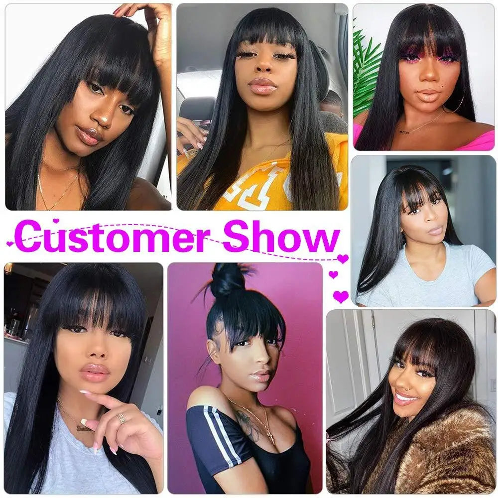 Brazilian Human Hair Wig with Bangs – 30 Inch Remy