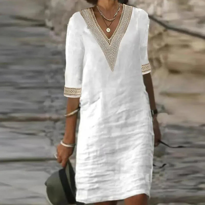 Women’s V-Neck Cotton Linen Dress