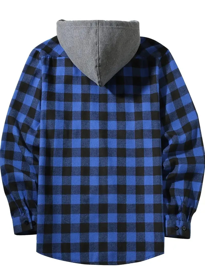 Fleece Plaid Hooded Shirt for Men