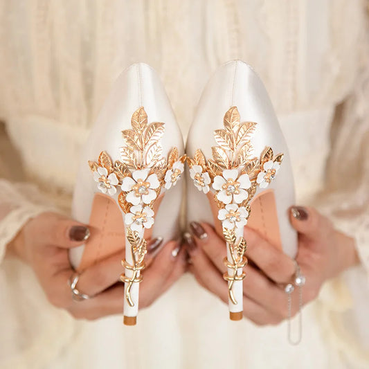 Crystal Silk Floral Heels