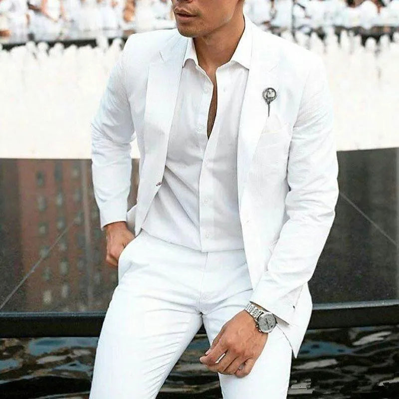 White Linen Summer Groom Suit