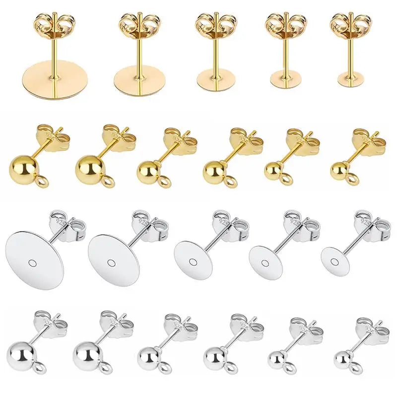 925 Silver Plated Earring Studs with Backings (50pcs)