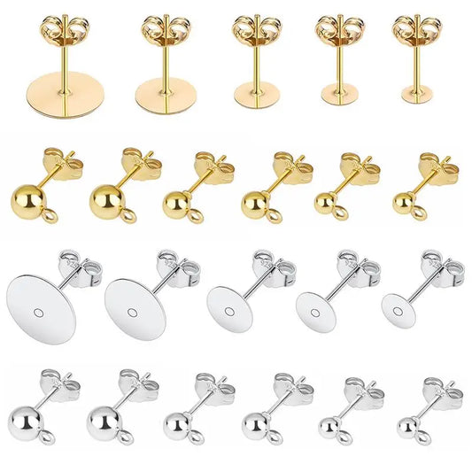 925 Silver Plated Earring Studs with Backings (50pcs)