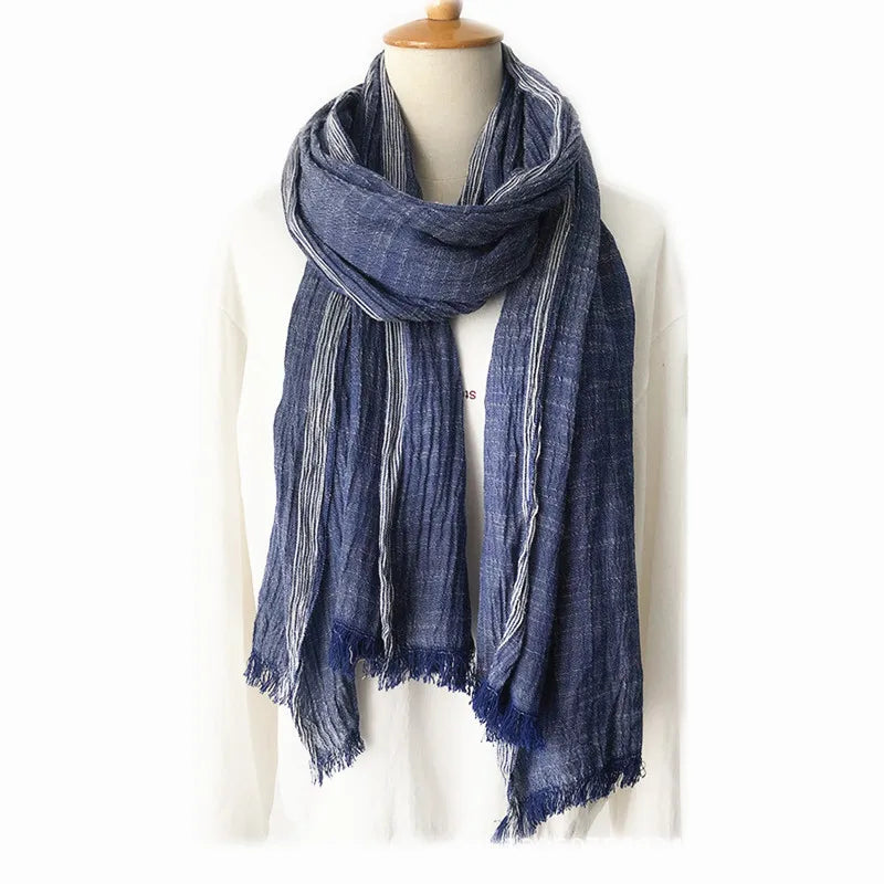 Autumn Striped Men's Scarf - Cotton Linen Blend