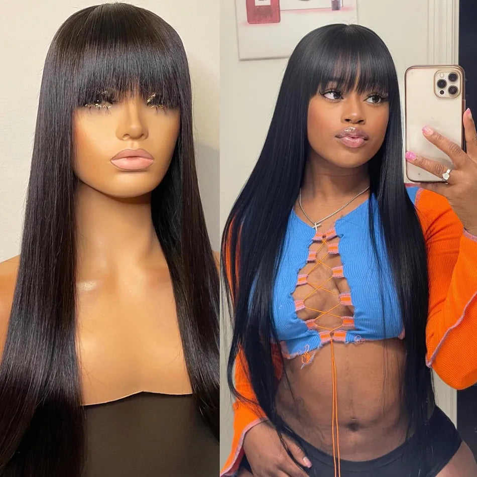 Brazilian Human Hair Wig with Bangs – 30 Inch Remy