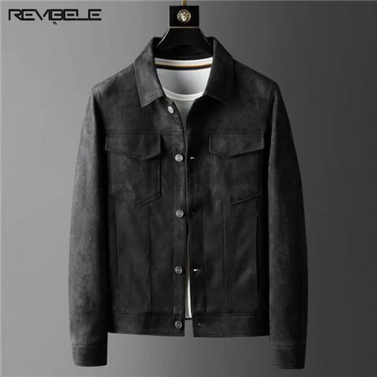 Suede Leather Men's Jacket Spring New Business Casual Vintage Cargo Short Jacket Retro Slim Fit Autumn British Resistant Outwear