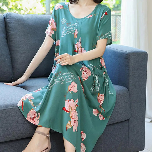 Floral Print Summer Pullover Dress