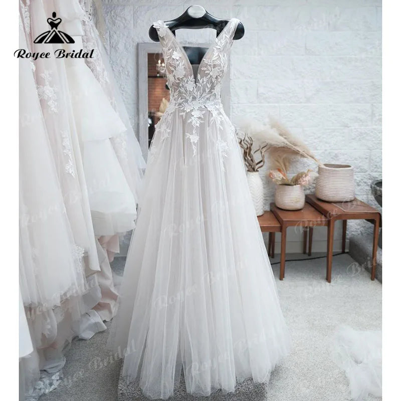 2024 Beach A-Line V-Neck Lace Wedding Dress