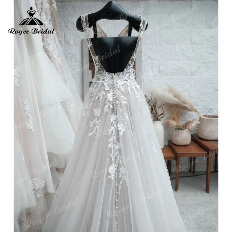 2024 Beach A-Line V-Neck Lace Wedding Dress