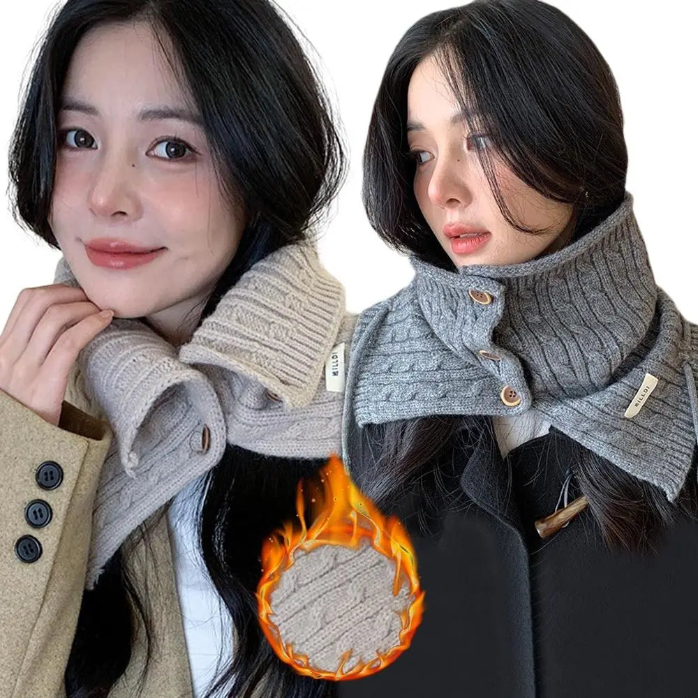 Autumn Fall Knitted Turtleneck Scarf & Beanie Set