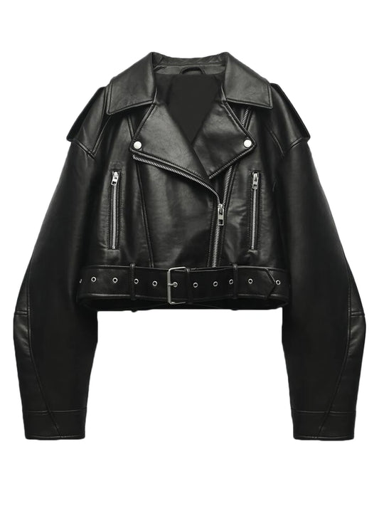 Mina Faux Leather Cropped Motorcycle Jacket