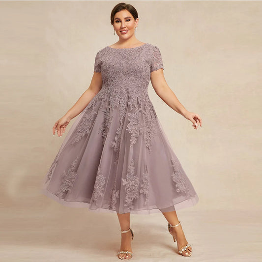 Plus Size O-Neck Tea-Length