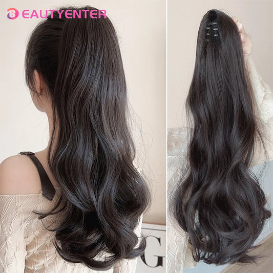 BeautyEnter Synthetic Long Curly Ponytail Wig with Clip