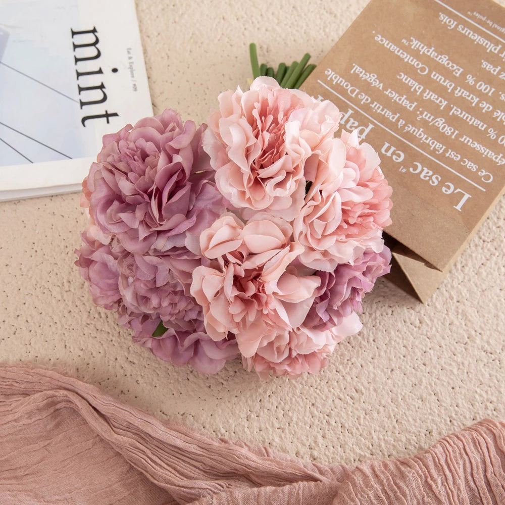 5pcs Pink Silk Peonies Bouquet