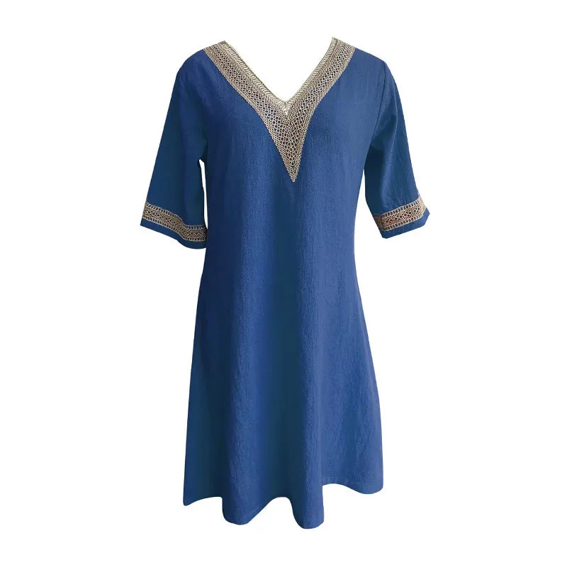 Women’s V-Neck Cotton Linen Dress