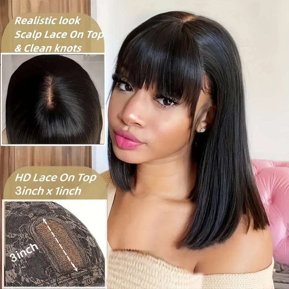 30" Brazilian Straight Wig with Bangs - 180 Density