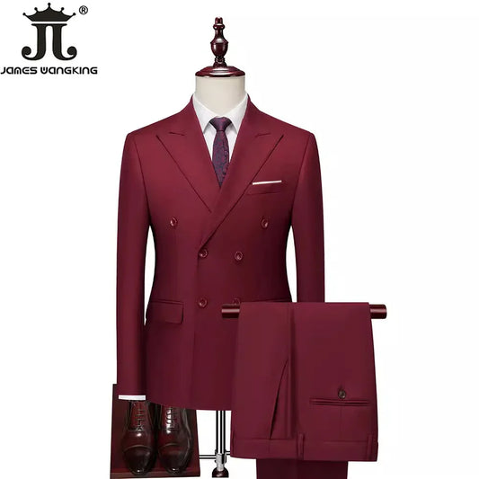 High-End Men's Double-Breasted Suit Set