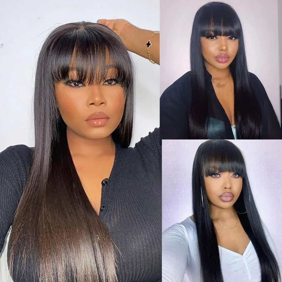 30" Brazilian Straight Wig with Bangs - 180 Density