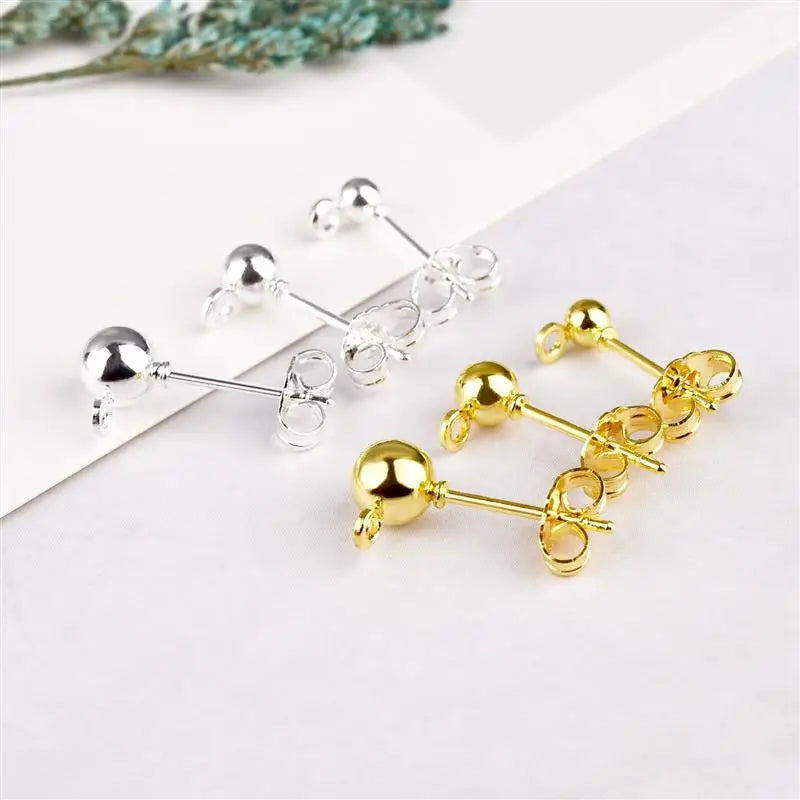 925 Silver Plated Earring Studs with Backings (50pcs)