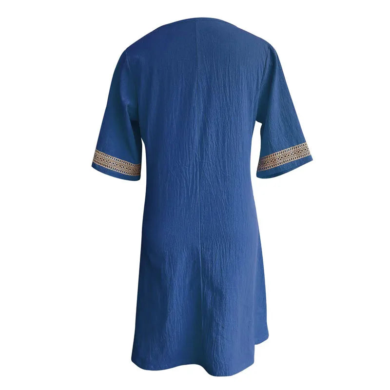 Women’s V-Neck Cotton Linen Dress