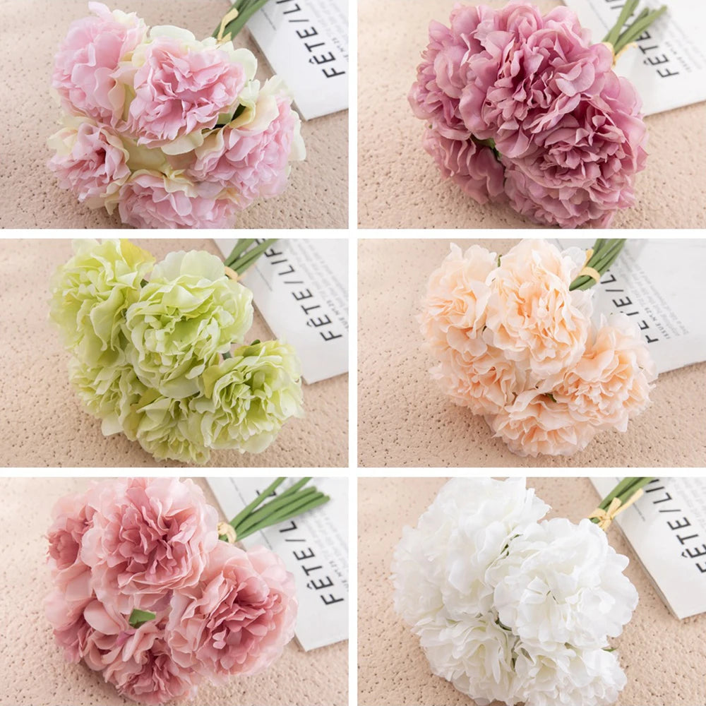 5pcs Pink Silk Peonies Bouquet