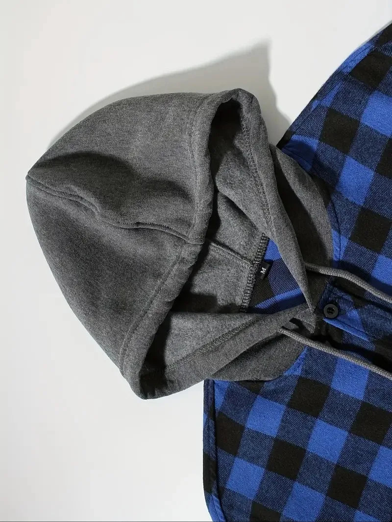 Fleece Plaid Hooded Shirt for Men