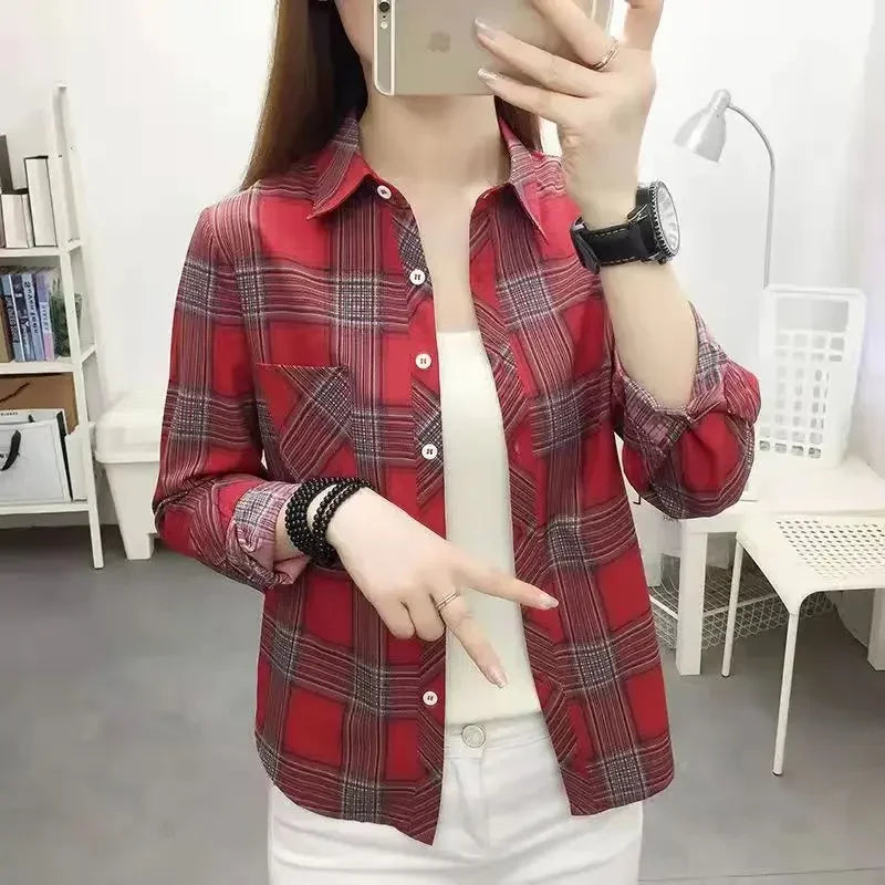 2024 Women's College Style Plaid Cardigan Shirt